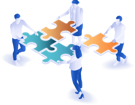 Group of people with puzzle pieces